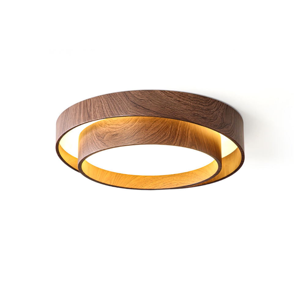 Geometric Walnut Double Ring Ceiling Light